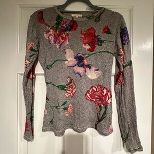 Floral Long-Sleeve Top in Gray with Multicolor Blooms fits like a medium